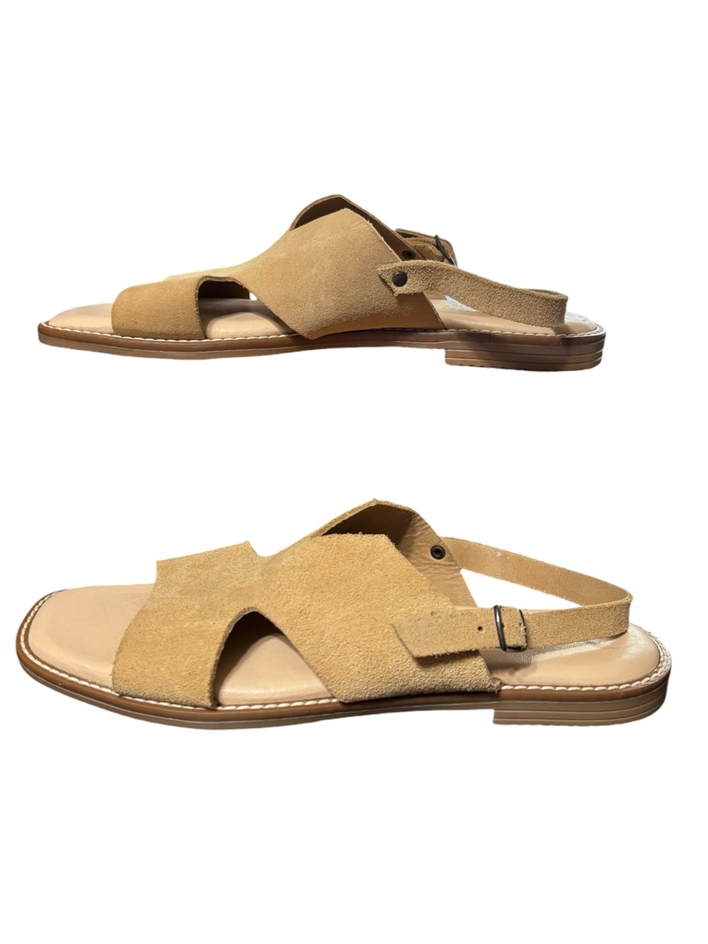 Avellini Italy Tan Suede Slingback Flat Sandals Leather Buckle Size 9.5 - Picture 7 of 12